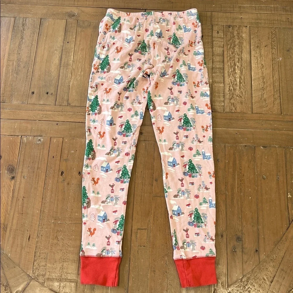 Mini Boden pink woodland Christmas pajamas girls size 12 holiday animals